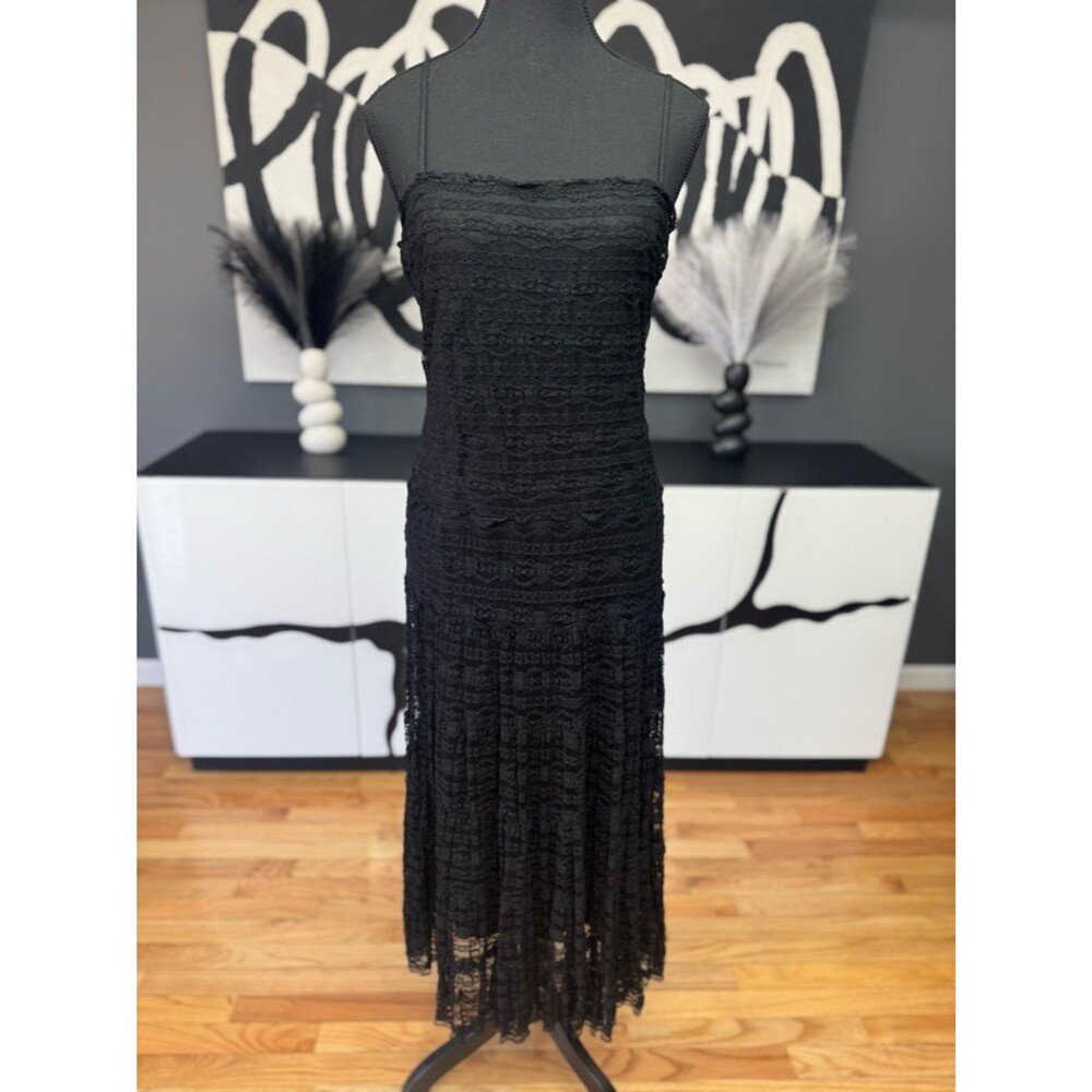 Max Studio Black Lace Strapless Midi Dress Women's Size 12 EUC Cocktail Chic